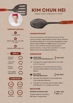 the resume is designed to look like an old - fashioned kitchen utensils