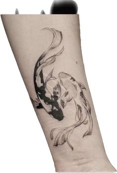 a black and white koi fish tattoo on the arm