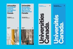 three vertical banners with the words university of canada and universities on them