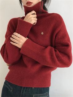 Geumxl-Women Sweater Womens Winter Sweaters Pullover Traf Female Knitting Overszie Long Sleeve Loose Knitted Outerwear Ropa De Mujer Orange-One Size Cozy Solid Color Winter Sweater, Red Solid Color Sweater For Fall, Red Womens Sweater, Burgundy Knitted Sweater For Fall, Red Turtleneck Sweater For Fall, Warm Red Sweater For Fall, Red Soft Knit Sweater For Fall, Casual Warm Red Sweater, Elegant Red Knit Sweater