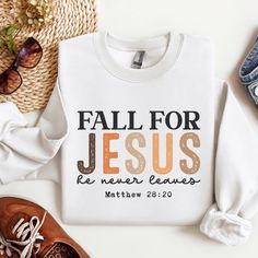 Cozy up this fall with our Personalized Christian Fall Sweatshirt 🍂, perfect for those chilly days of reflection and gratitude. This custom Thanksgiving sweatshirt features a heartfelt Jesus design ✨, making it a meaningful addition to your wardrobe. Whether you're attending a fall gathering or just enjoying a quiet day at home, this Jesus shirt offers both comfort and inspiration 🙏. Ideal as a thoughtful gift for Christian women 🎁, this fall shirt combines style with faith. Embrace the seaso Fall Christian Tshirts, Inspirational Crew Neck T-shirt For Fall, White T-shirt With Lettering For Fall, Inspirational Cotton T-shirt For Fall, Inspirational Text Print Sweatshirt For Fall, Inspirational Letter Print Sweatshirt For Fall, Fall Inspirational Graphic Print Sweatshirt, Inspirational Graphic Print Sweatshirt For Fall, Inspirational Graphic Print Fall Sweatshirt