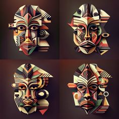 the four faces are made up of different shapes