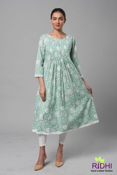 Indian Mughal Block Printed Tunic. Designer Long Kurti , Indian Block Print Summer dress, Gift for her, Dress with pockets on both the sides. Front and back pleating and loose from hips for comfort during summers. Fabric Details ; 100% Pure soft cotton mughal Hand block print. Sizes; Small - 36 Chest size Medium; 38 Chest size Large; 40 Chest size Extra Large; 42 Chest size Sleeve Length; 3/4 Long Pockets ; On both the sides Lower; No Lower, only the top Wash Care Instructions; First few wash se Pleated Kurti Designs, Block Print Top, Lace Summer Dress, Dress India, Indian Bridesmaid Dresses, Indian Bridesmaids, Long Kurti, Indian Block Print, Printed Summer Dresses