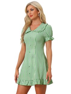 Shop Allegra K for gingham checks ruffled peter pan collar 1960s vintage mini dress you are looking for, get more women's dresses for yourelf. Order now! Free Returns! 1960s Mini Dress, Vintage Mini Dresses, Valentine Dress, Peter Pan Collar Dress, Ruffle Fabric, Gingham Pattern, Ruffled Dress, Mini Skater Dress, Poplin Dress