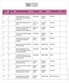 a table with the words shot list in pink and white on it, including two different pictures