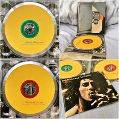 four different views of various cds with the same image on one side and an album on the other