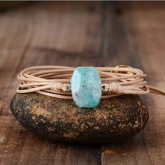 Natural Amazonite Boho Wrap Bracelet Bracelet Rope, Boho Cuff Bracelet, Wrap Armband, Boho Cuff, Boho Wrap Bracelet, Bracelets Women, Rope Wrapped, Amazonite Stone, Wrap Bracelets