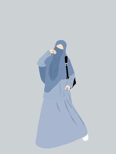 a woman in a blue hijab is standing with her hand on her head