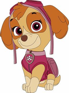 a cartoon dog wearing a pink outfit