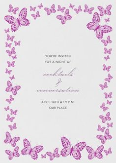 a pink butterfly themed wedding card with the words, you're invited for a night of celebration