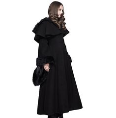 Women's Princess Style Fur Black Coat 148542 Princess Inspired, Princess Style, Women's Coat, Flared Sleeves, Black Coat, Nun Dress, Coats For Women, Cape, Royalty