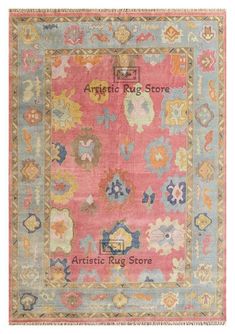 an antique rug store with various colors and patterns on the front, including blue, pink,