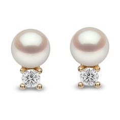 Lustrous white freshwater cultured pearls rest atop brilliant round diamond accents in these stunning women's earrings. 18K Yellow Gold Diamond accents Freshwater cultured pearls Secures in place with friction backs. From the Yoko London collection Creative Earrings, Jewelry Classic, Vintage Watches Women, Jared The Galleria Of Jewelry, Wardrobe Planning, Watches Women, Pearl And Diamond Earrings, Cookies Decorated, Yoko London