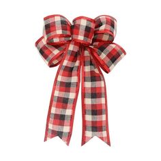 a red and white plaid bow on a white background