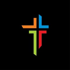 the cross is made up of colored lines on a black background, and it appears to be painted in different colors