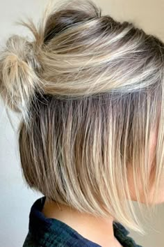 38 Short Hair Hairstyles For When You Want To Tie Your Strands Back | Glamour UK Short Hair Bun, Easy Bun Hairstyles, Short Hair Trends, Hairdos For Short Hair, Best Short Haircuts, Half Up Hair, Short Bob Hairstyles, Short Hair Cuts For Women