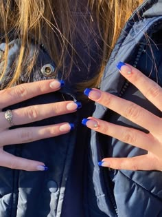 French Nails Royal Blue, French Tip Royal Blue Nails, Royal Blue French Tip Acrylic Nails, Navy Blue And White French Tip Nails, Navy Blue French Tip Acrylic Nails, Royal Blue Nails Prom, Royal Blue Nails French Tips, Kentucky Nails, Royal Blue French Nails