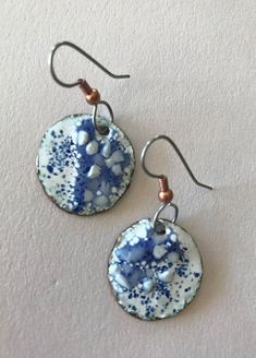 Everyday Round Enamel Earrings, Blue Enamel Dangle Jewelry, Blue Metal Earrings For Everyday Wear, Everyday Blue Metal Earrings, Blue Enamel Hypoallergenic Jewelry, Blue Hypoallergenic Enamel Jewelry, Hypoallergenic Blue Enamel Jewelry, Blue Circle Earrings As Gift, Blue Circle Earrings For Gifts