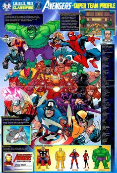 the avengers team poster is shown in full color and has an image of many different superheros