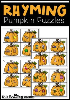 pumpkin puzzles with the words rhyming on them