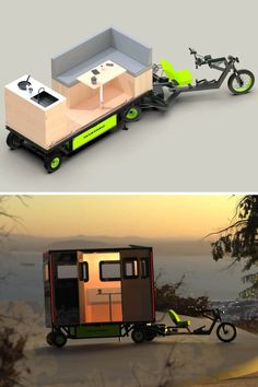 two different views of a tiny house on wheels