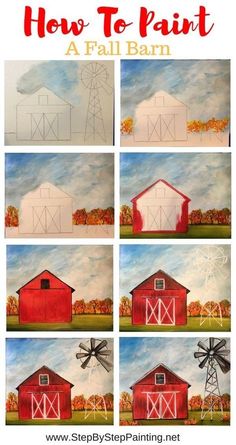 how to paint a red barn and windmill