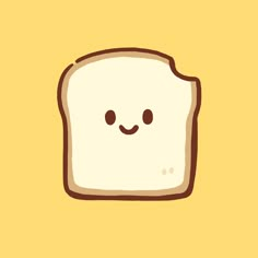 a slice of bread with a smiley face drawn on it's side, in front of a yellow background