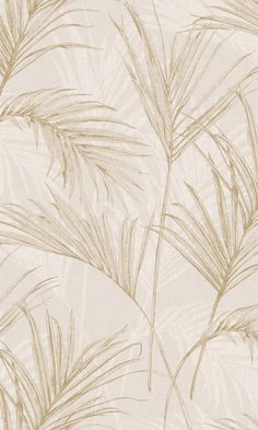 a beige and white wallpaper with palm leaves