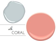 two different shades of gray and pink with the words coral in white above them, on a white background