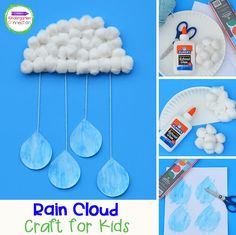 paper plate rain cloud craft for kids to make with cotton balls and watercolors