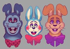 three cartoon rabbits with their mouths open