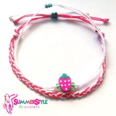 Strawberries & Cream Adjustable Waterproof Bracelet Pack | Strawberry Gift | Strawberry Bracelet | Wax Cord Bracelet | Waterproof Cord by summerstylebracelets on Etsy Casual White Braided Bracelets For Everyday, Casual Pink Braided Bracelets As Gift, Casual Adjustable Pink Friendship Bracelets, Trendy Pink Adjustable Braided Bracelet, Trendy Adjustable Pink Braided Bracelet, Pink Adjustable Braided Bracelet, Trendy Pink Braided Bracelet With Adjustable Cord, White Braided Nylon Cord Bracelet With Adjustable Length, White Braided Bracelets With Adjustable Length