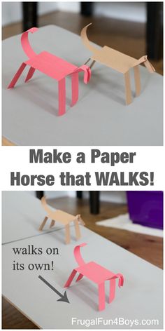 paper horse that walks on it's own with the words make a paper horse that walks