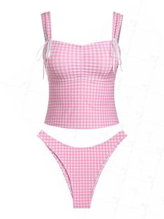 Seamolly Floral Leaves Halter Tied Tank Style Full Coverage Bikini Tan Coquette Swimsuit, Aesthetic Bathing Suits, Y2k Swimwear, Gingham Swimwear, Twd Outfits, Swin Suits, Pink Tankini