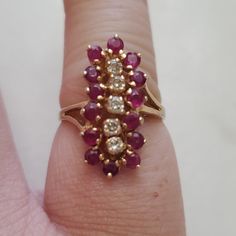 Beautiful Vintage Ruby Ring With Diamonds Signed 14k Pc Tags: 10k, 10kt, 925, Sterling Silver, 14k, 14kt, Ruby, Burmese, African, Diamond, Yellow Gold, Antique, Vintage Ring, 14k Stamped Cluster Jewelry For Anniversary, Cluster Yellow Gold Rings Stamped 14k, Yellow Gold Ruby Diamond Ring Stamped 14k, Fine Jewelry Red Diamond Ring Stamped 14k, Red Cluster Diamond Ring In 14k Gold, Cluster Diamond Ring Stamped 14k Gold, Red Diamond Cluster Ring In 14k Gold, Yellow Gold Ruby Cluster Ring With Multi-stone, Ruby And Diamond Ring Stamped 14k