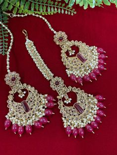 Medium to over size chandbali and matching Tikka. Earring is about 4 inch long and 3 inch wide. brass made and crystal beads.. Luxury Chandbali Bridal Sets, Luxury Formal Chandbali Bridal Sets, Luxury Chandbali Necklace For Diwali, Luxury Chandbali Bridal Sets For Formal Occasions, Luxury Silver Chandbali Tikka, Luxury Chandbali Tikka For Diwali, Luxury Chandbali Bridal Sets For Festivals, Luxury Chandbali Bridal Sets For Women, Luxury Chandbali Tikka With Intricate Design