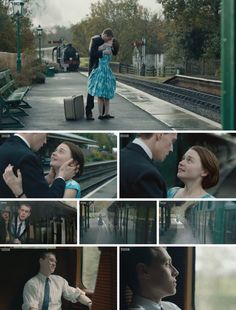 a man and woman standing next to each other on a train platform