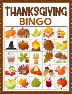 a thanksgiving bingo game with pumpkins, leaves and other items