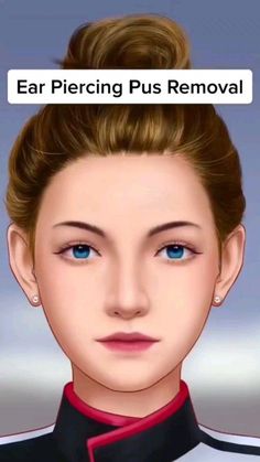 an animated image of a woman's face with the caption ear piercing plus removal