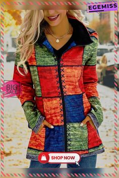 Acrylic Casual Long Sleeve Fleece Coat Multicolor Fleece Outerwear For Outdoor, Multicolor Fleece Outdoor Outerwear, Casual Multicolor Fleece Jacket For Outdoor, Multicolor Fall Outerwear With Pockets, Multicolor Hooded Jacket For Cold Winter Weather, Multicolor Patchwork Outerwear For Outdoor, Multicolor Winter Outerwear For Outdoor, Multicolor Winter Outerwear For Outdoor Activities, Multicolor Hooded Jacket For Fall Outdoor