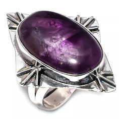 Handmade Sterling Silver Plated Ring With Natural Purple Amethyst. Size 7. Will Be Energetically Charge By A Reiki Master Silver Cabochon Amethyst Ring, Silver Polished Amethyst Ring, Silver Amethyst Ring With Polished Finish, Unique Silver Amethyst Ring With Large Stone, Sapphire Silver Ring, Watermelon Tourmaline Ring, Red Tourmaline, Earth Art, Reiki Master