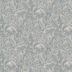 a wallpaper with leaves on it in grey and white colors, as well as the background