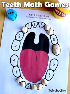 FREE teeth printable games for dental health theme in preschool, featuring number recognition and counting activities. Dental Activities For Preschool, Teeth Printable, Childrens Dental Health