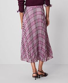 Keep it breezy and fresh with our pleated skirt, styled for a fully feminine spin. Hidden side zipper with hook-and-eye closure. Lined.,Hit:Hits at ankle,Imported:Imported,Length:34" long,Fabrication:100% Polyester,Garment Care:Machine Washable Plaid Pleated Midi Skirt by Ann Taylor Size regular - 4 Sunset Lavender Women's Full, Skirts, 100%, Polyester, Machine, Washable Full Skirts, Pleated Midi Skirt, Travel Style, Pleated Skirt, Effortless Style, Side Zipper, Ann Taylor, Midi Skirt, Autumn Fashion