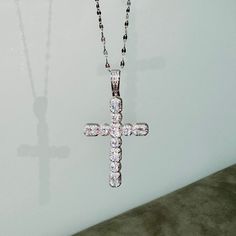 Vintage Silver Crystal Cross Necklace Crystal Cross Pendant Clavicle Necklace, White Crystal Cross Necklaces, Clear Cubic Zirconia Cross Pendant Necklace, Crystal Cross Pendant Necklace With Bling, Crystal Cross Pendant Necklace As Gift, Crystal Cross Necklace With Bling, Elegant Crystal Cross Necklace, White Gold Crystal Cross Pendant Necklace, Diamond White Crystal Cross Necklace