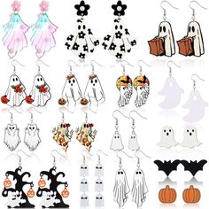 halloween earrings with ghost and pumpkins on them