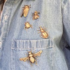 Bug Themed Clothes, How To Wear Pins, Bug Lover Aesthetic, Entomologist Aesthetic, Insect Clothes, Pins On Jacket, Pins On Clothes, Bugs Jewelry, Bee Gift Ideas