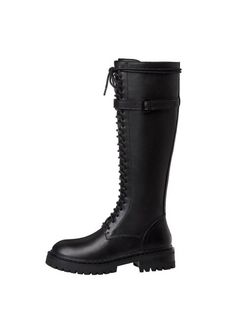 Black Knee-high Riding Boots For Fall, Fitted Black Knee-high Riding Boots, Winter Riding Knee-high Boots With Round Toe, Black Wide Calf Knee-high Boots For Riding, Fitted Knee-high Riding Boots, Fitted Knee-high Boots For Outdoor, Black Moto Boots For Winter Riding, Black Winter Moto Boots For Riding, Winter Riding Black Moto Boots