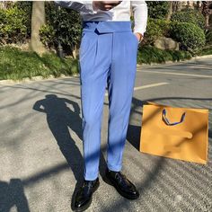 SPECIFICATIONS Material: COTTON Material: Polyester Applicable Season: Spring and Autumn Style: England Style Applicable Scene: BUSINESS Front Style: Flat Pant Closure Type: Zipper Fly Gender: MEN Model Number: 8W Item Type: Suit Pants Blue Business Pants For Spring, Blue Slim Fit Pants With Pockets, Blue Slim Fit Bottoms For Spring, Fitted Blue Dress Pants With Pockets, Blue Dress Pants With Pockets For Summer, Spring Business Blue Pants, Blue Slim Fit Dress Pants For Spring, Blue Slim Fit Full Length Pants, Fitted Light Blue Pants With Pockets