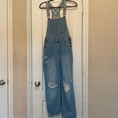 Never Been Worn With Tags Distressed Overalls 5-Pocket Style, Side Hip Button Closure Medium Wash Wide-leg Overalls With Pockets, Medium Wash Full-length Overalls With Pockets, High-waist Medium Wash Denim Jumpsuit With Button Closure, Button-up Denim Overalls With Pockets, Distressed Overalls, Show Me Your Mumu, Show Me Your, Show Me, Overalls